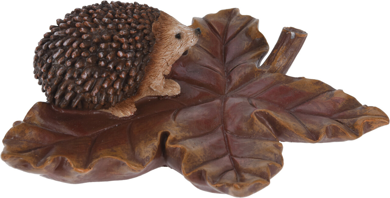 Decoratiune Hedgehoge on Leaf v1,16.8x15x5.3 cm, polistone, maro - imagine 3